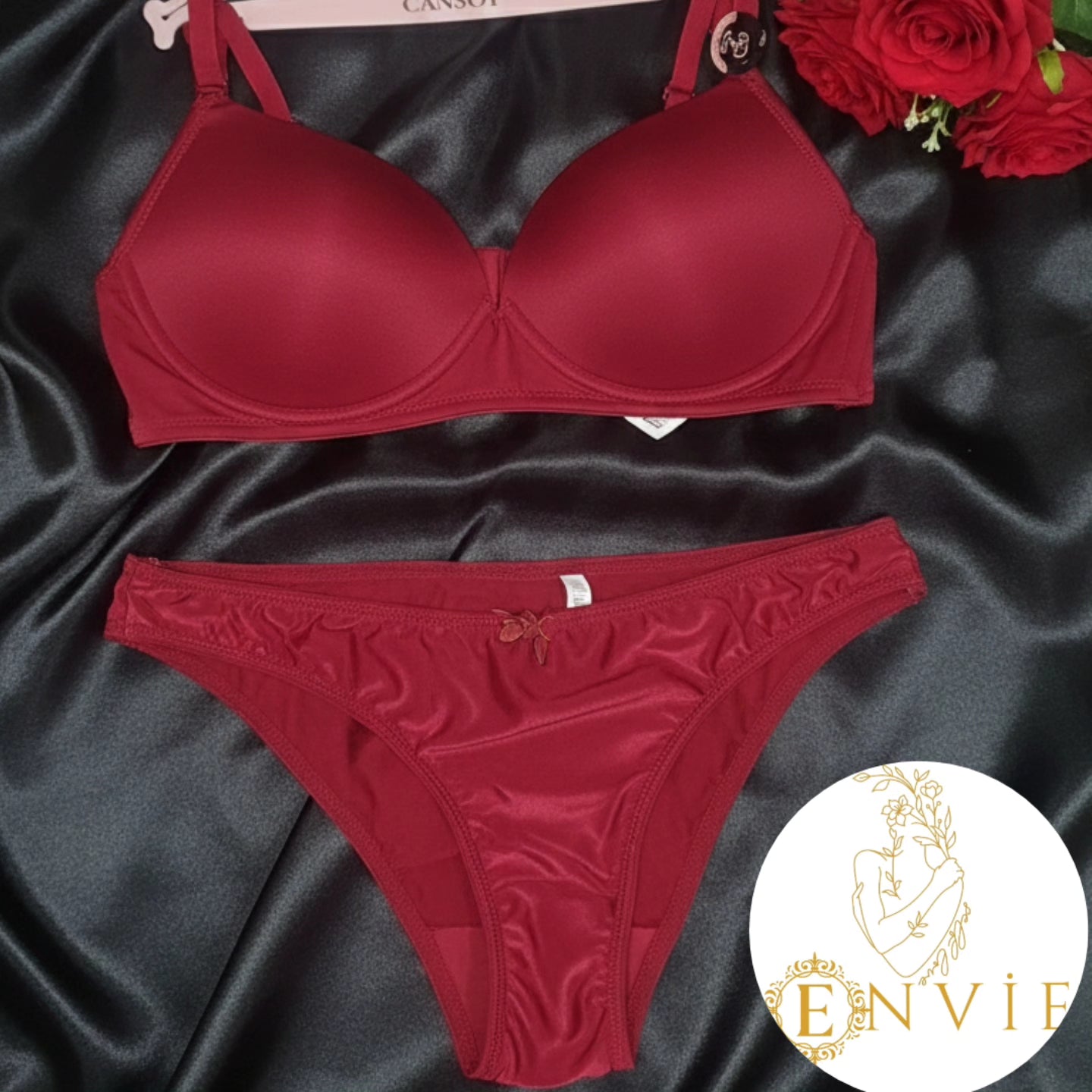 B CUP Angel balensiz desteksiz saten sütyen takımı