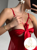 Babydoll Kırmızı Önden Bağlama