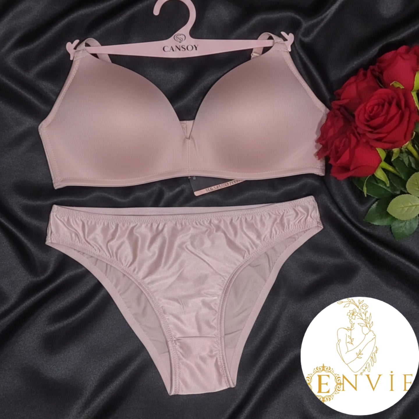 B CUP Angel balensiz desteksiz saten sütyen takımı